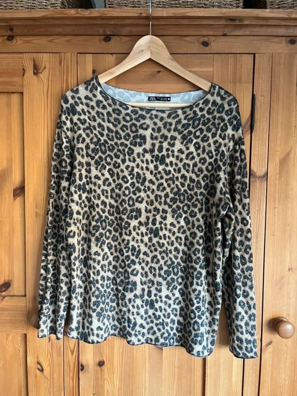 Zara Women’s Leopard Print Long Sleeve Top in Beige/Black